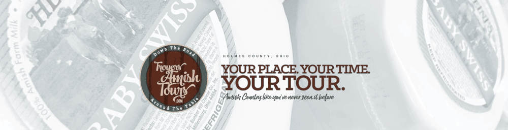 Amish tours promotional banner with slogan.